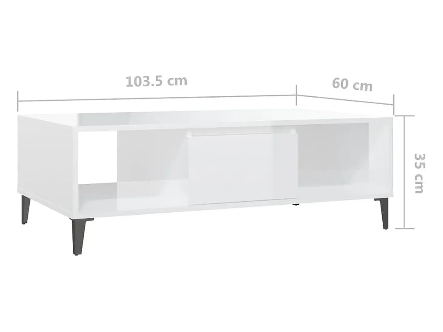Mesa de centro madera contrachapada blanco brillo 103,5x60x35cm