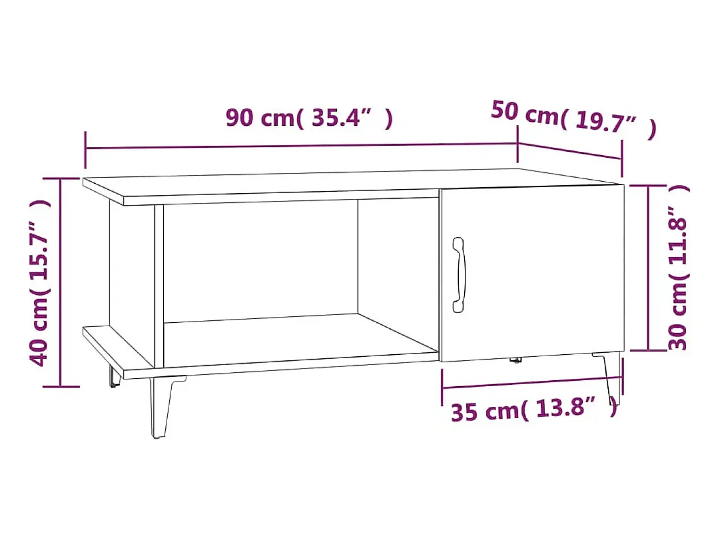 Mesa de centro madera contrachapada roble marrón 90x50x40 cm