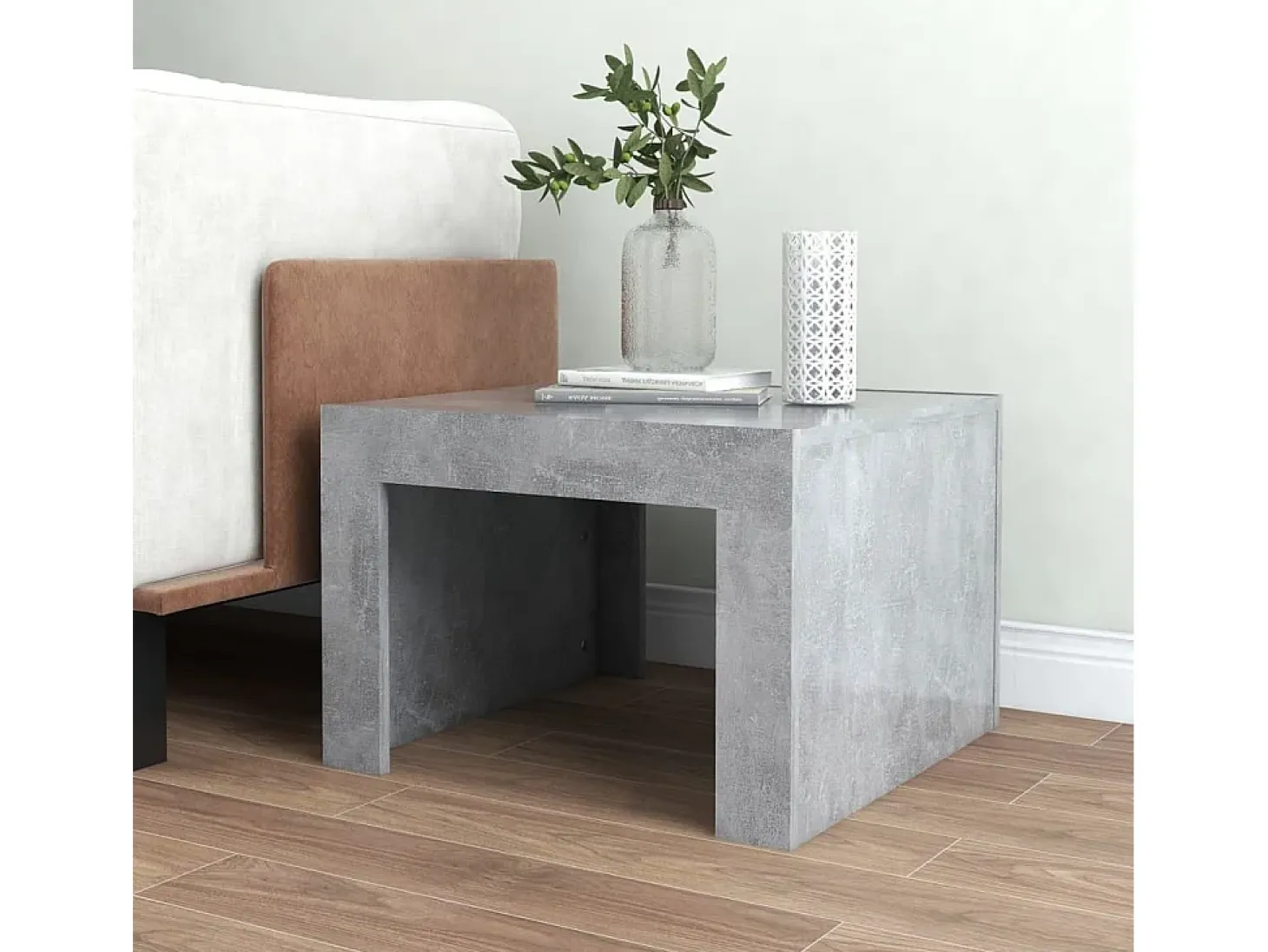 Mesa de centro madera contrachapada gris hormigón 50x50x35 cm ES42180