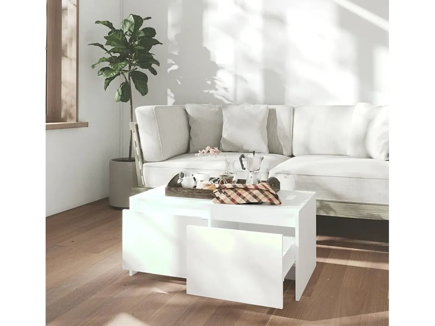 Mesa de centro madera contrachapada blanco 90x50x41,5 cm