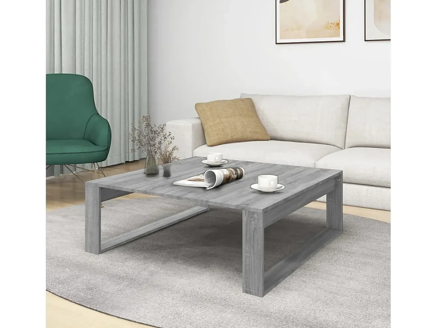 Mesa de centro madera contrachapada gris Sonoma 100x100x35 cm