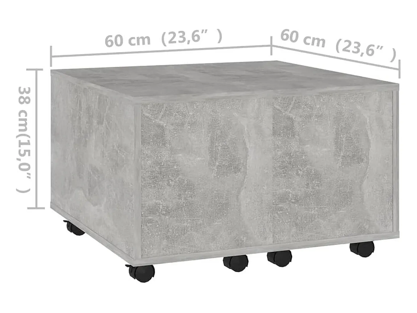 Mesa de centro madera contrachapada gris hormigón 60x60x38 cm