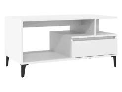 Mesa de centro madera contrachapada blanca 90x49x45 cm