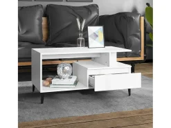 Mesa de centro madera contrachapada blanca 90x49x45 cm