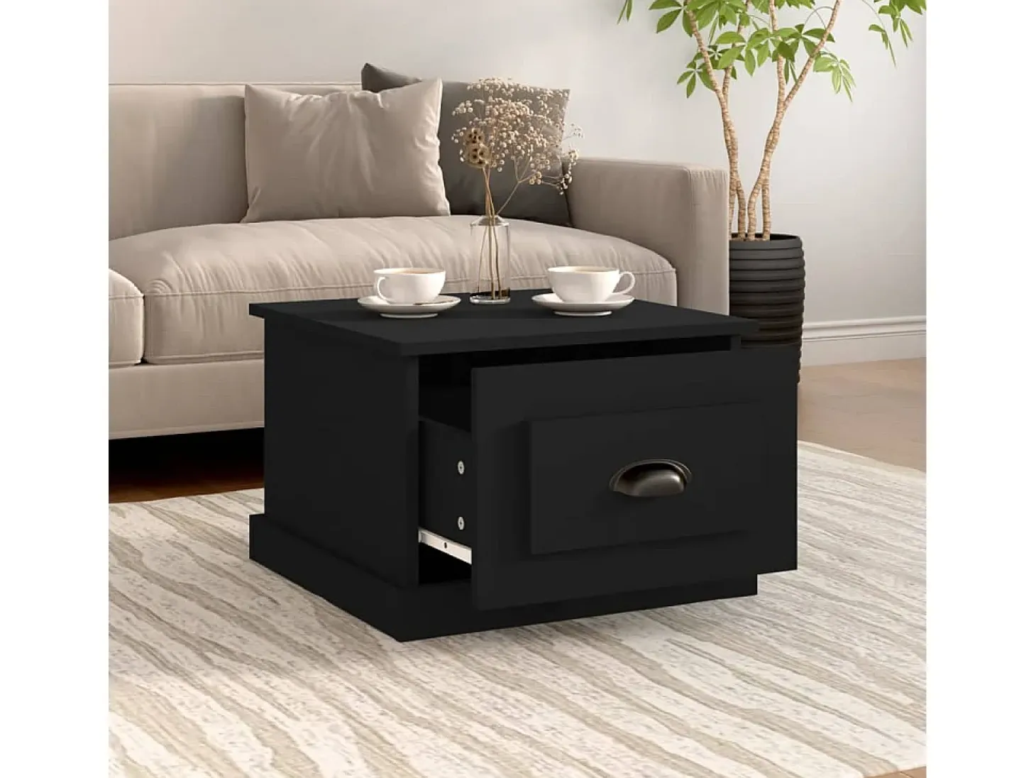 Mesa de centro madera contrachapada negra 50x50x35 cm