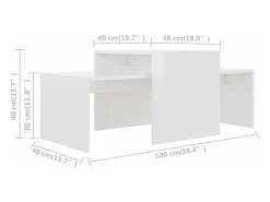Mesa de centro madera contrachapada blanco brillo 100x48x40 cm