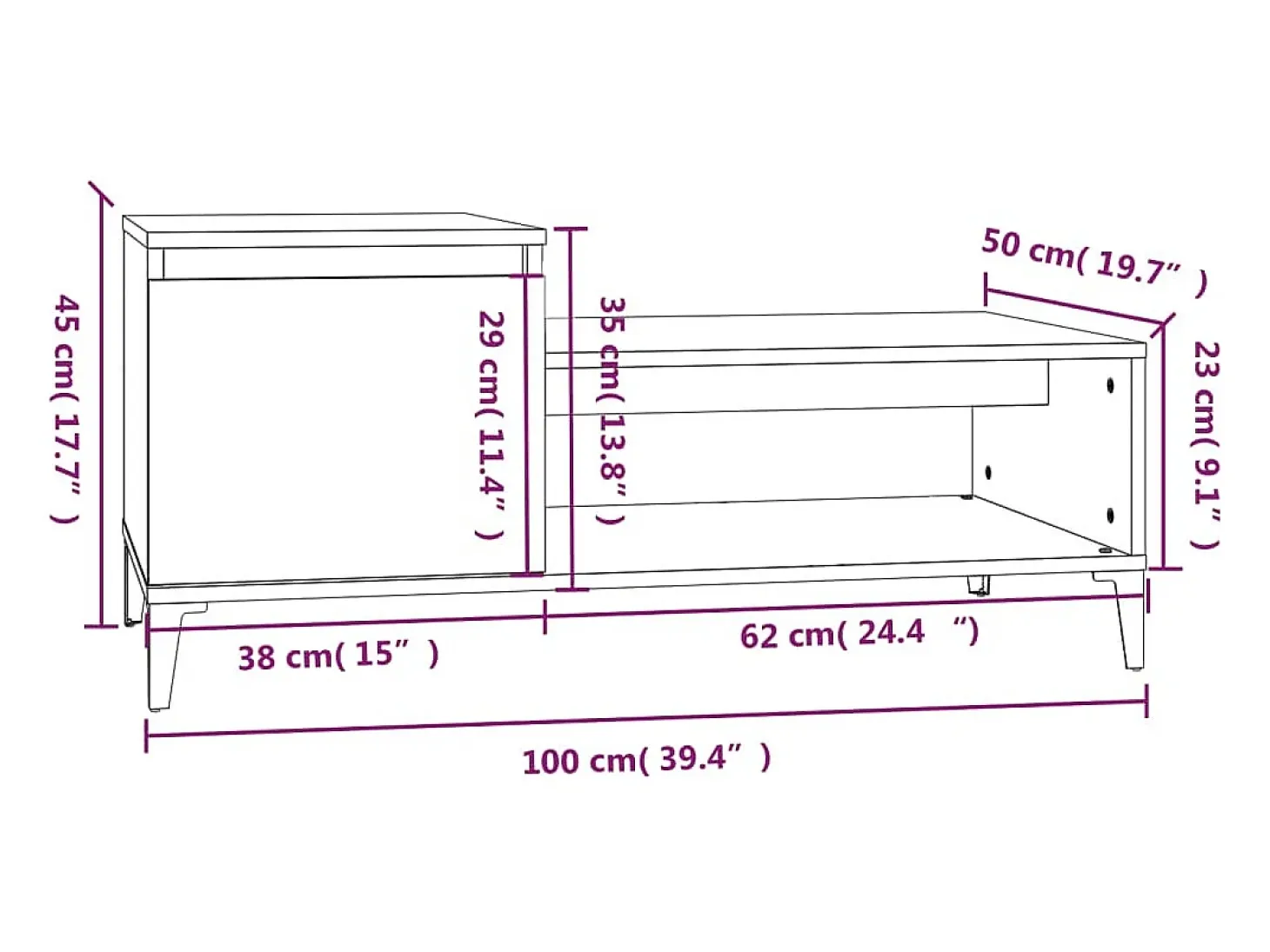 Mesa de centro madera contrachapada blanco 100x50x45 cm