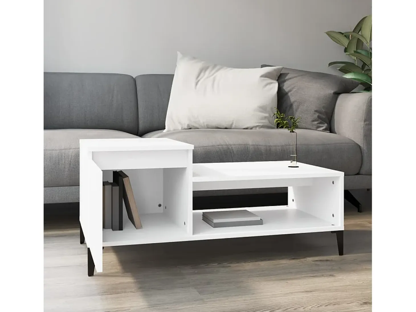 Mesa de centro madera contrachapada blanco 100x50x45 cm