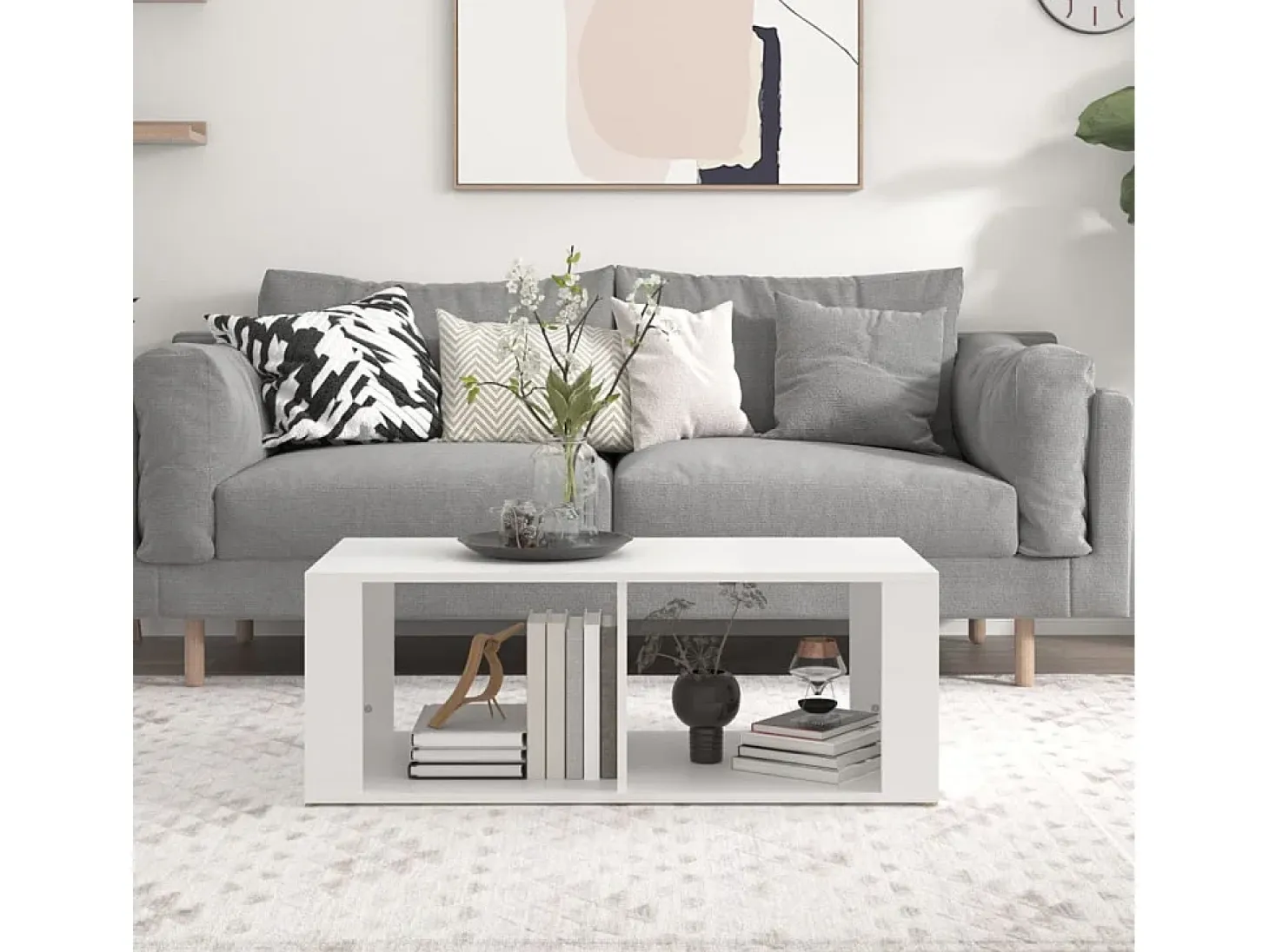 Mesa de centro madera contrachapada blanco 100x50x36 cm
