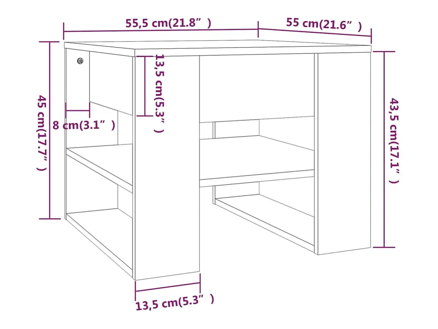 Mesa de centro madera contrachapada roble marrón 55,5x55x45 cm