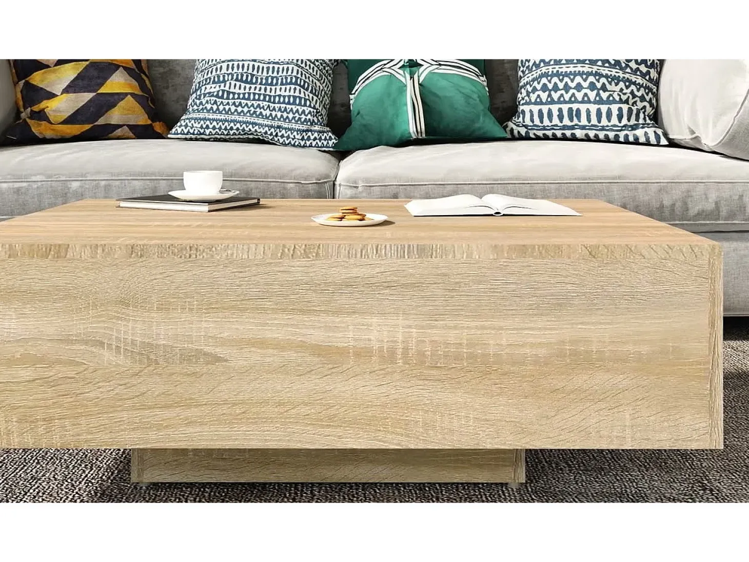 Mesa de centro madera contrachapada color roble 85x55x31 cm