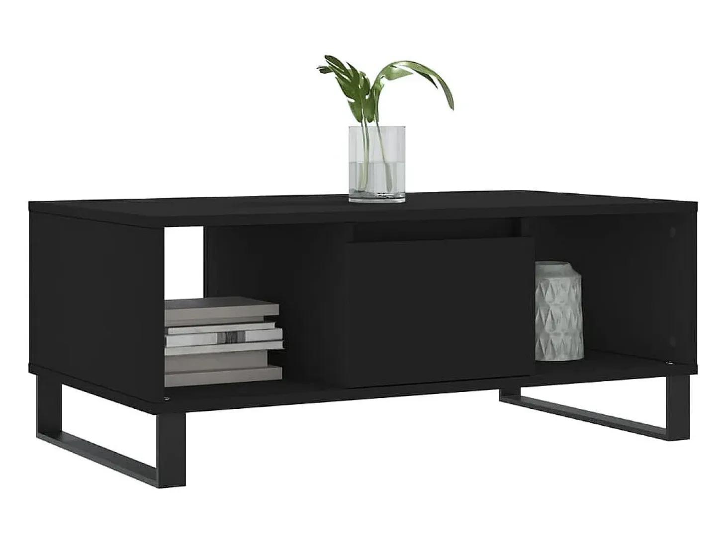 Mesa de centro madera contrachapada negro 90x50x36,5 cm