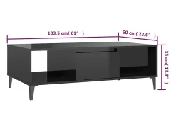 Mesa de centro madera contrachapada negro brillo 103,5x60x35cm
