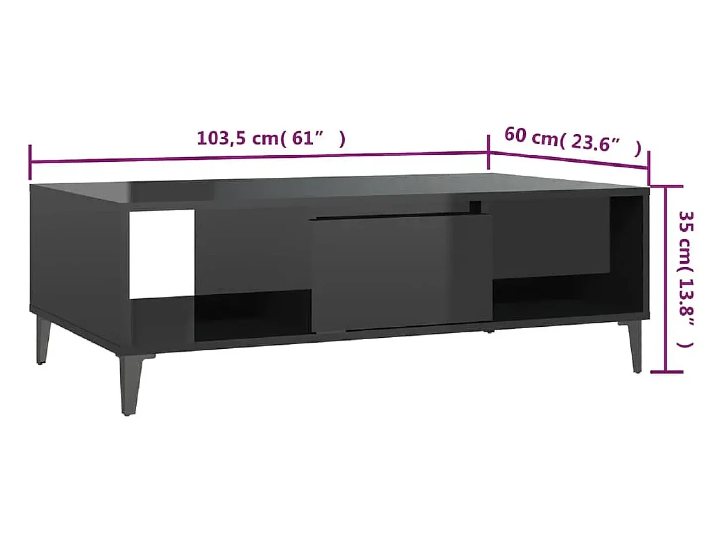 Mesa de centro madera contrachapada negro brillo 103,5x60x35cm