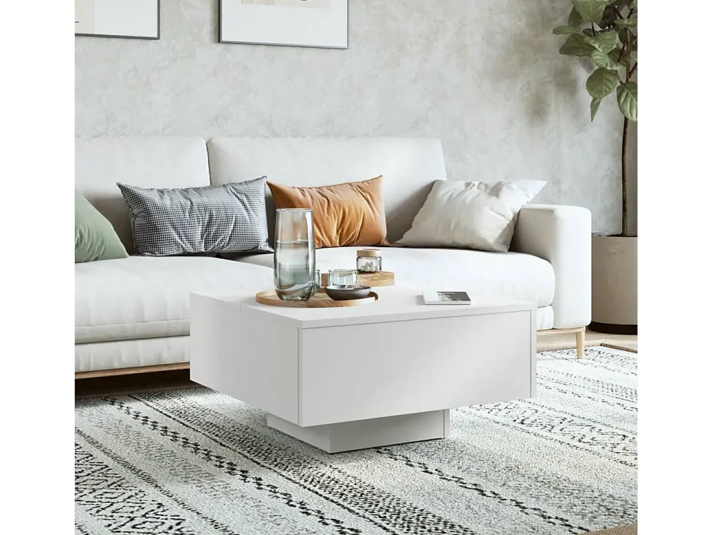 Mesa de centro madera contrachapada blanco 60x60x31,5 cm