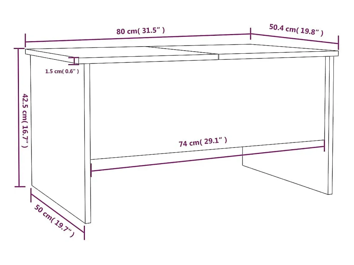 Mesa de centro madera contrachapada roble Sonoma 80x50,5x42,5cm
