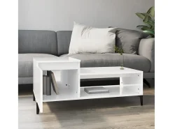 Mesa de centro madera contrachapada blanco brillo 100x50x45 cm