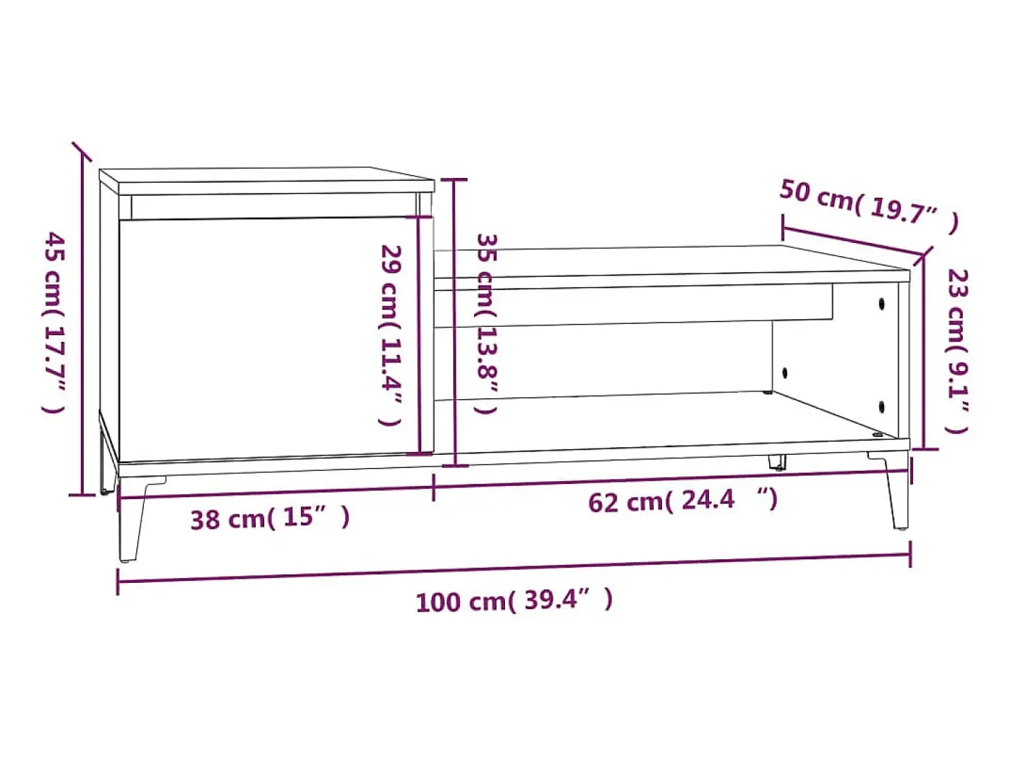 Mesa de centro madera contrachapada blanco brillo 100x50x45 cm