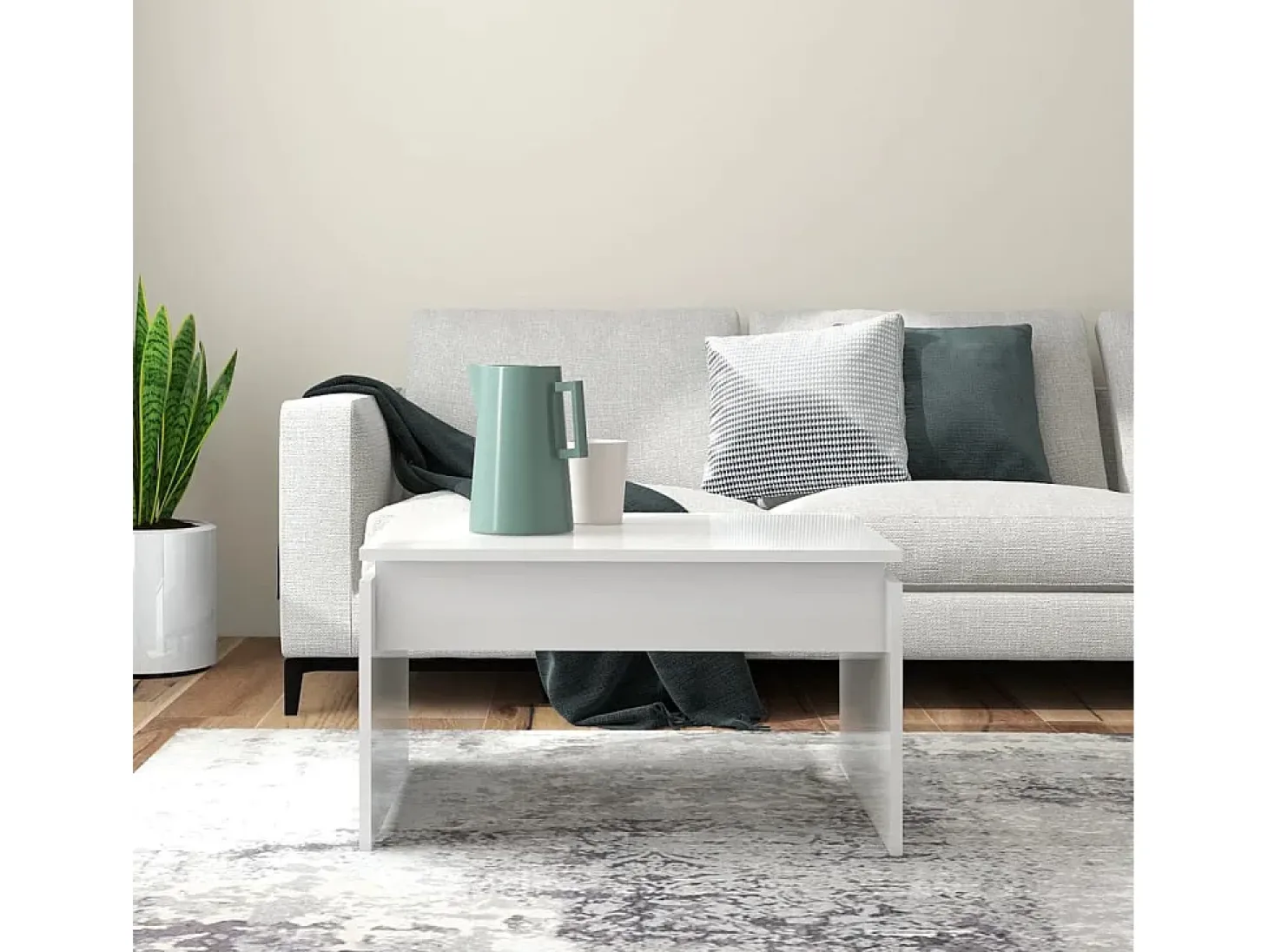 Mesa de centro madera contrachapada blanco brillante 68x50x38cm