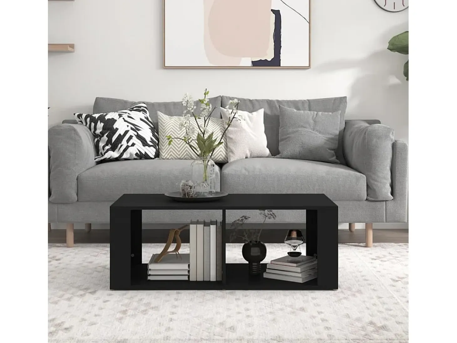 Mesa de centro madera contrachapada negro 100x50x36 cm