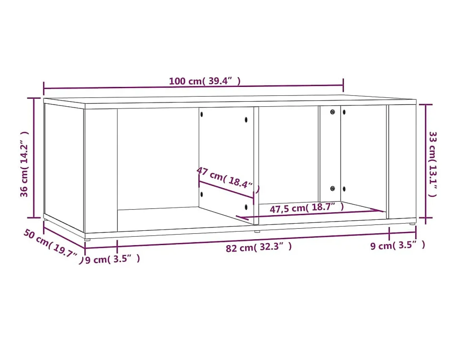 Mesa de centro madera contrachapada negro 100x50x36 cm