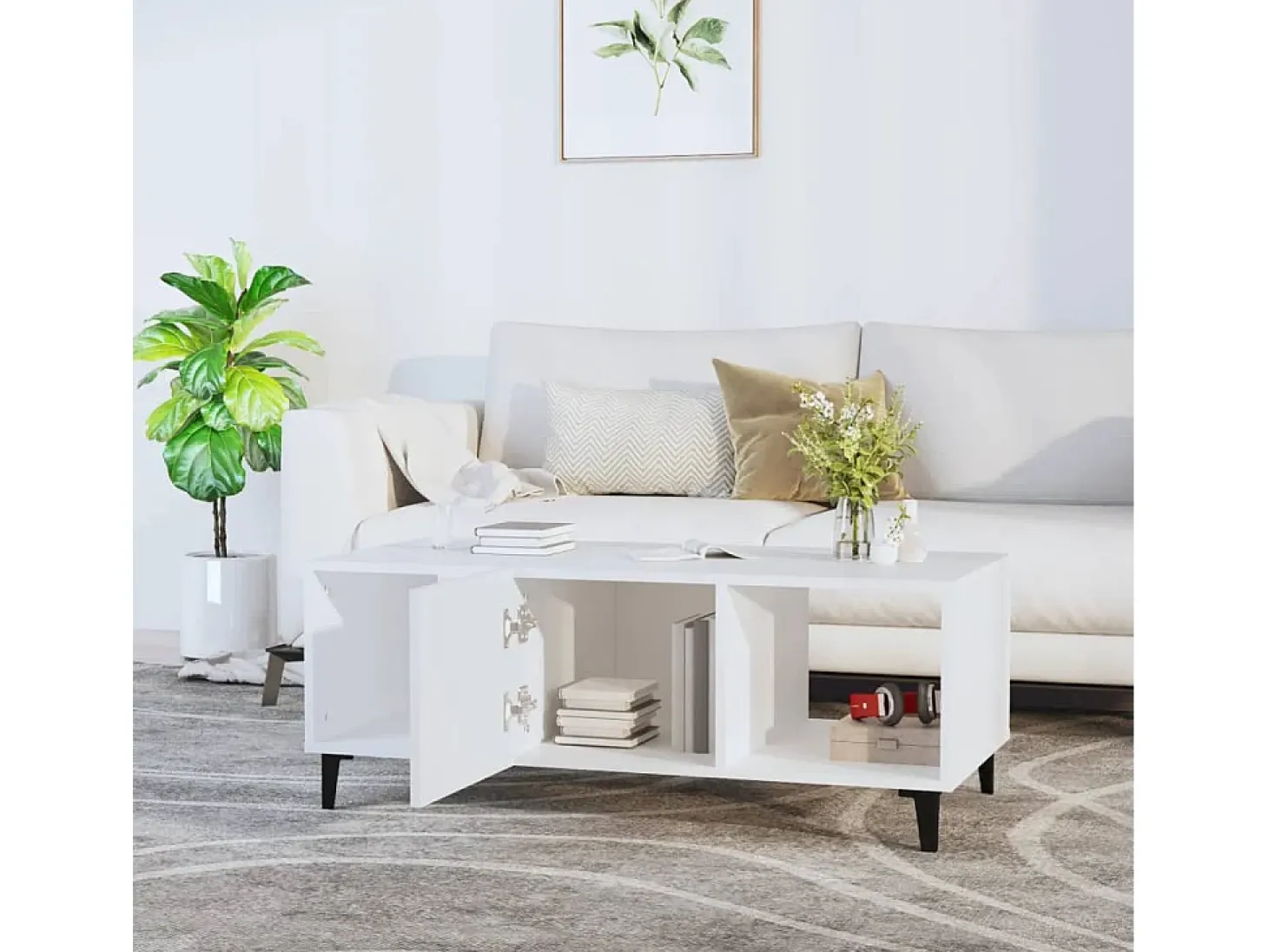 Mesa de centro madera contrachapada blanco 102x50x40 cm