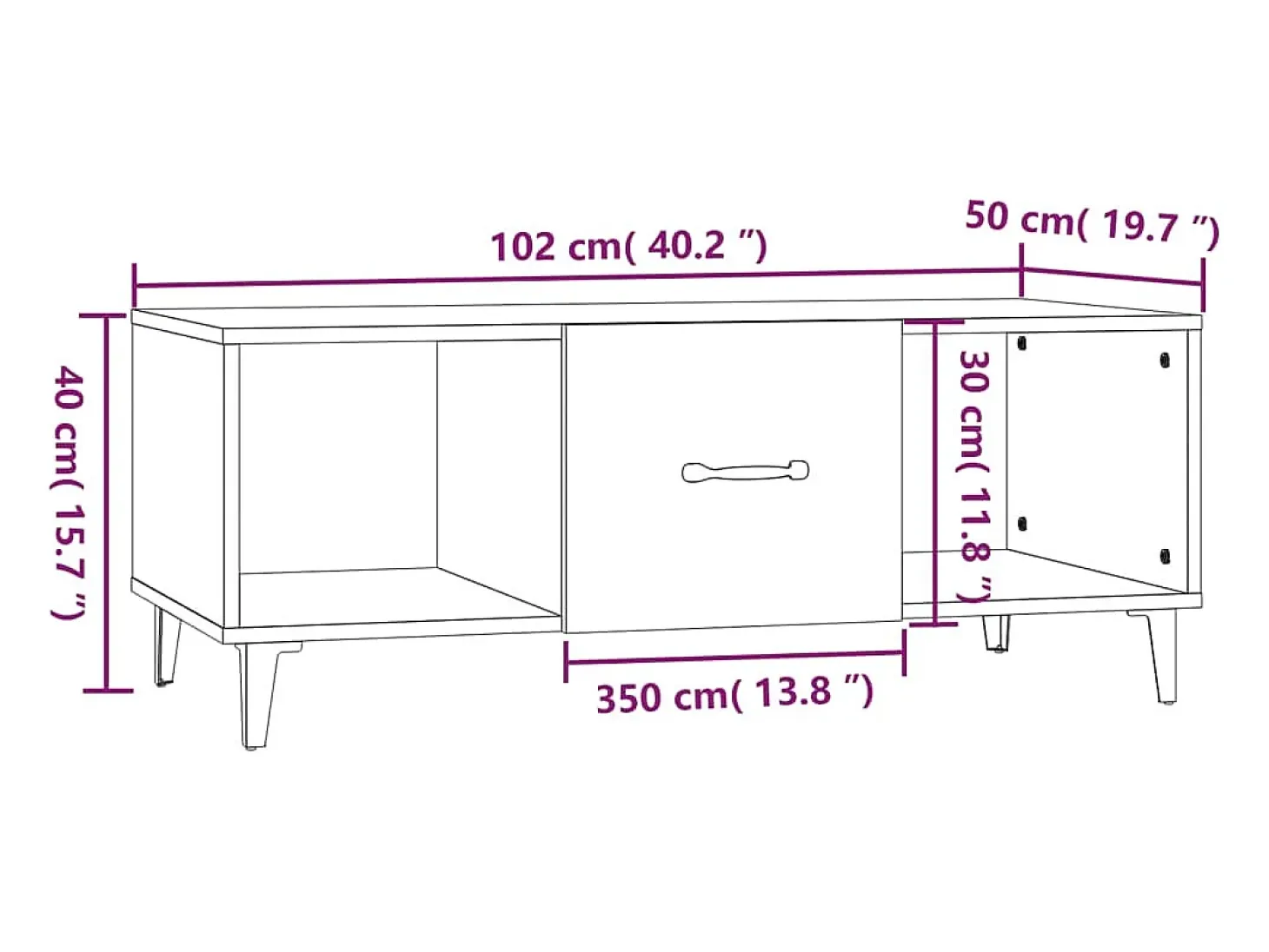 Mesa de centro madera contrachapada blanco 102x50x40 cm
