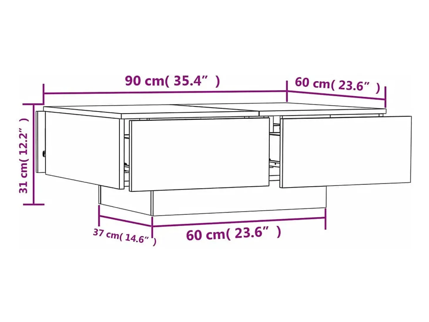 Mesa de centro madera contrachapada color roble 90x60x31 cm