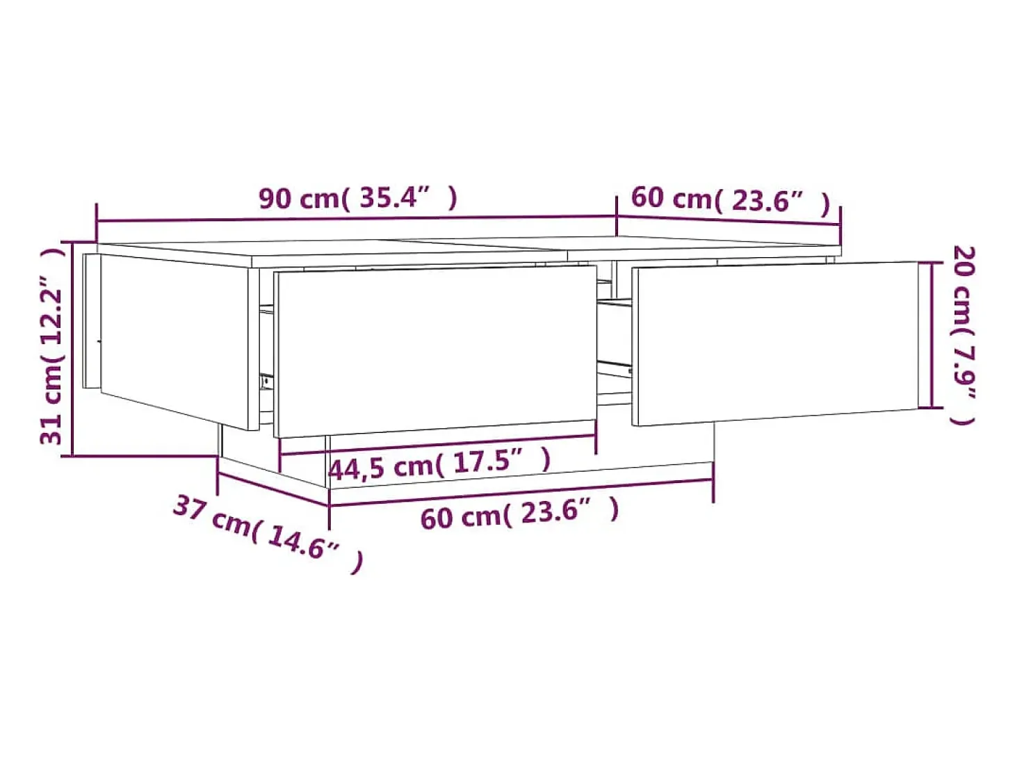 Mesa de centro madera contrachapada roble ahumado 90x60x31 cm