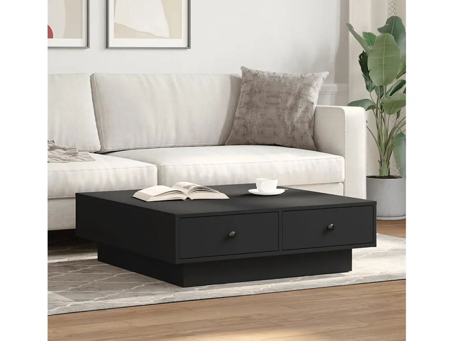 Mesa de centro madera contrachapada negro 90x90x28 cm