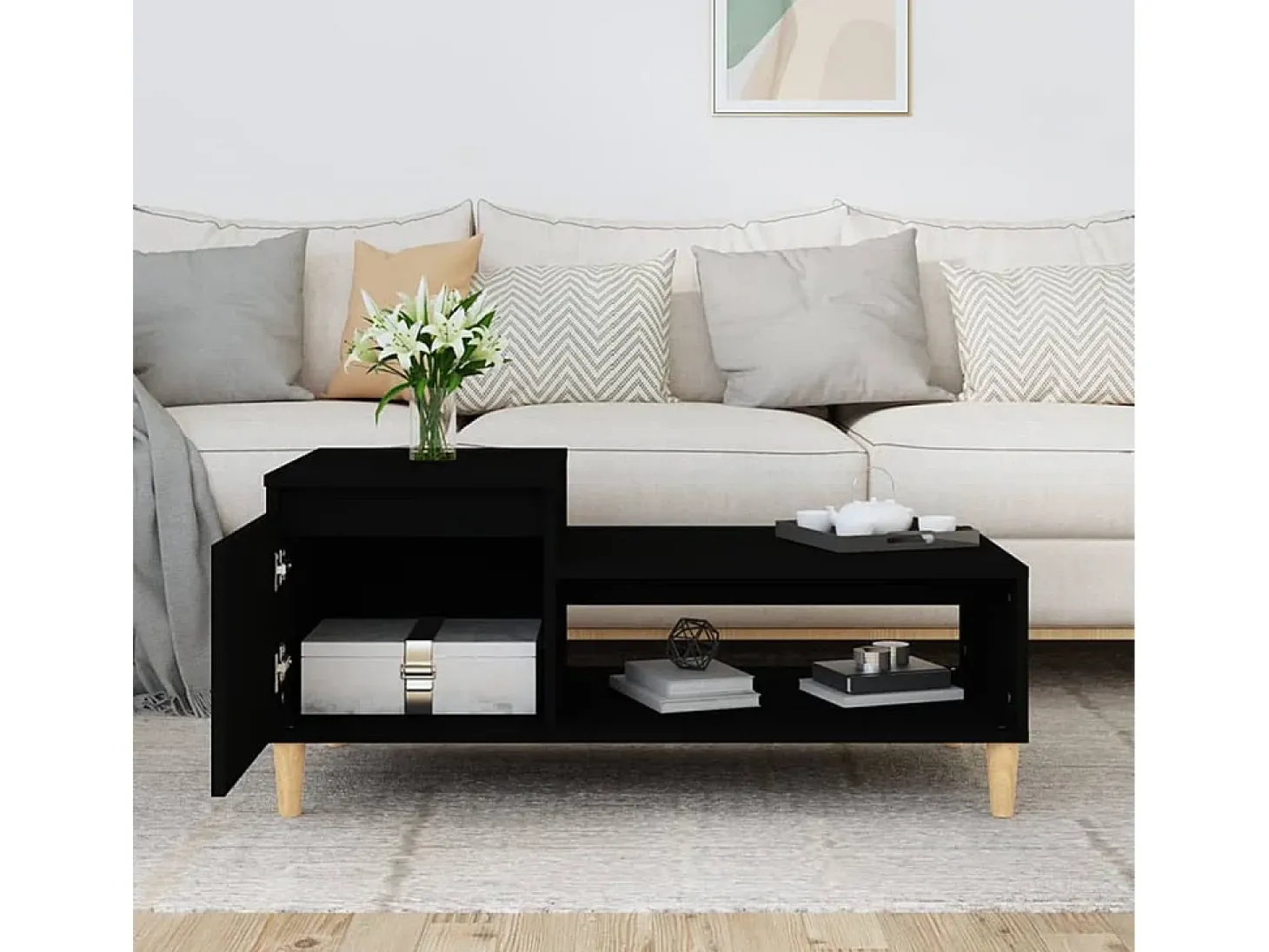 Mesa de centro madera contrachapada negro 100x50x45 cm