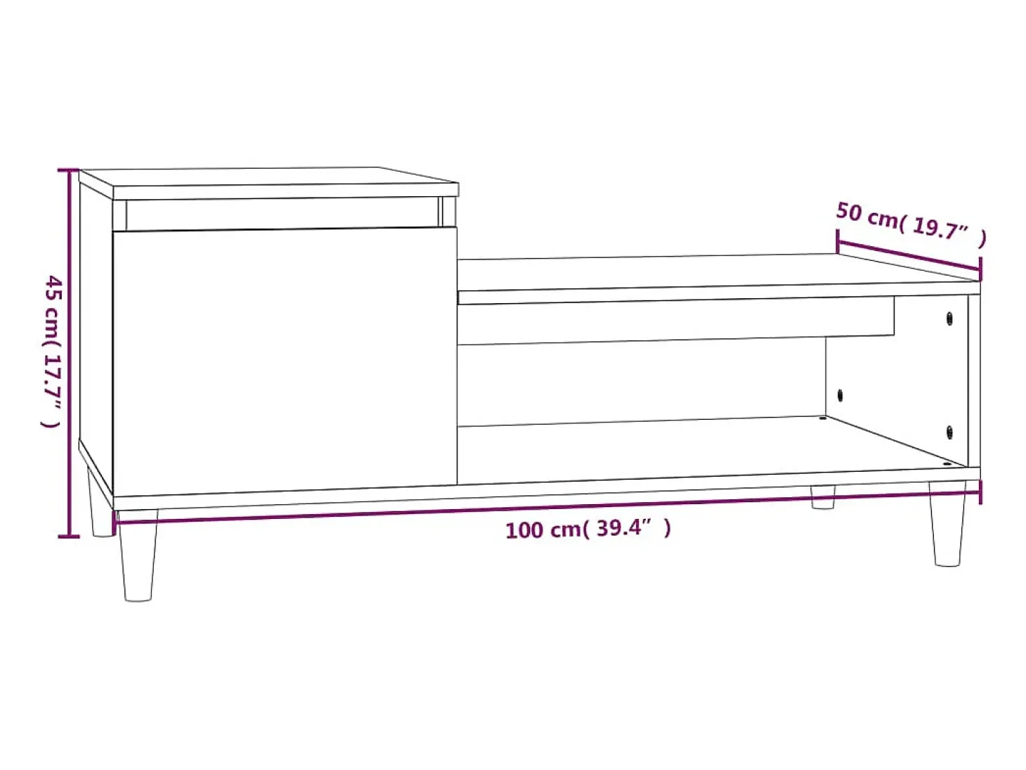 Mesa de centro madera contrachapada negro 100x50x45 cm