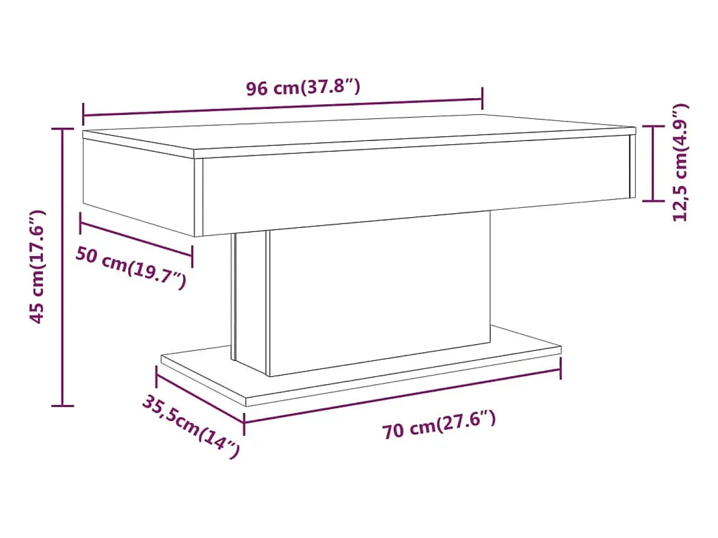 Mesa de centro madera contrachapada roble ahumado 96x50x45 cm
