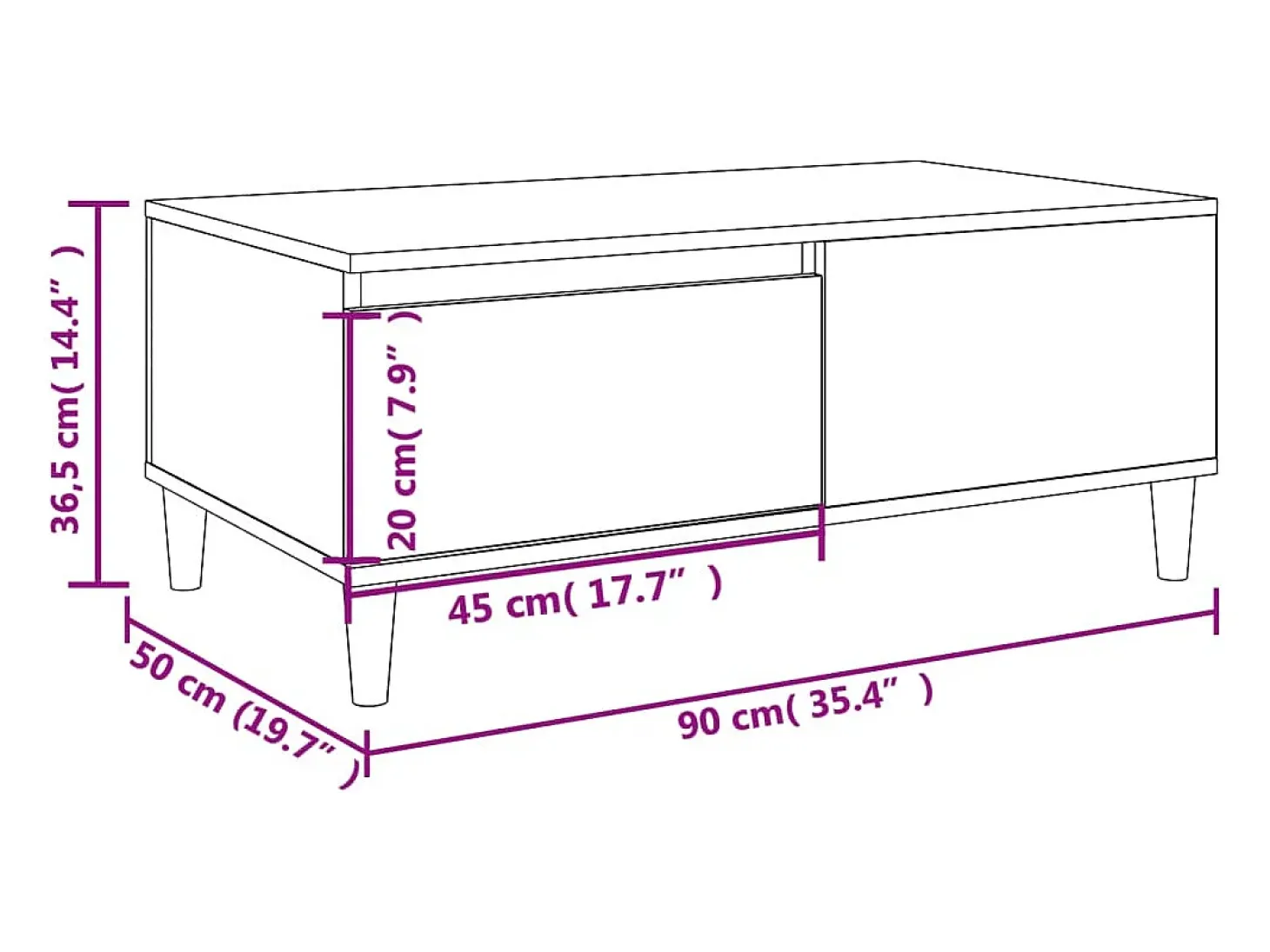Mesa de centro madera contrachapada roble Sonoma 90x50x36,5 cm