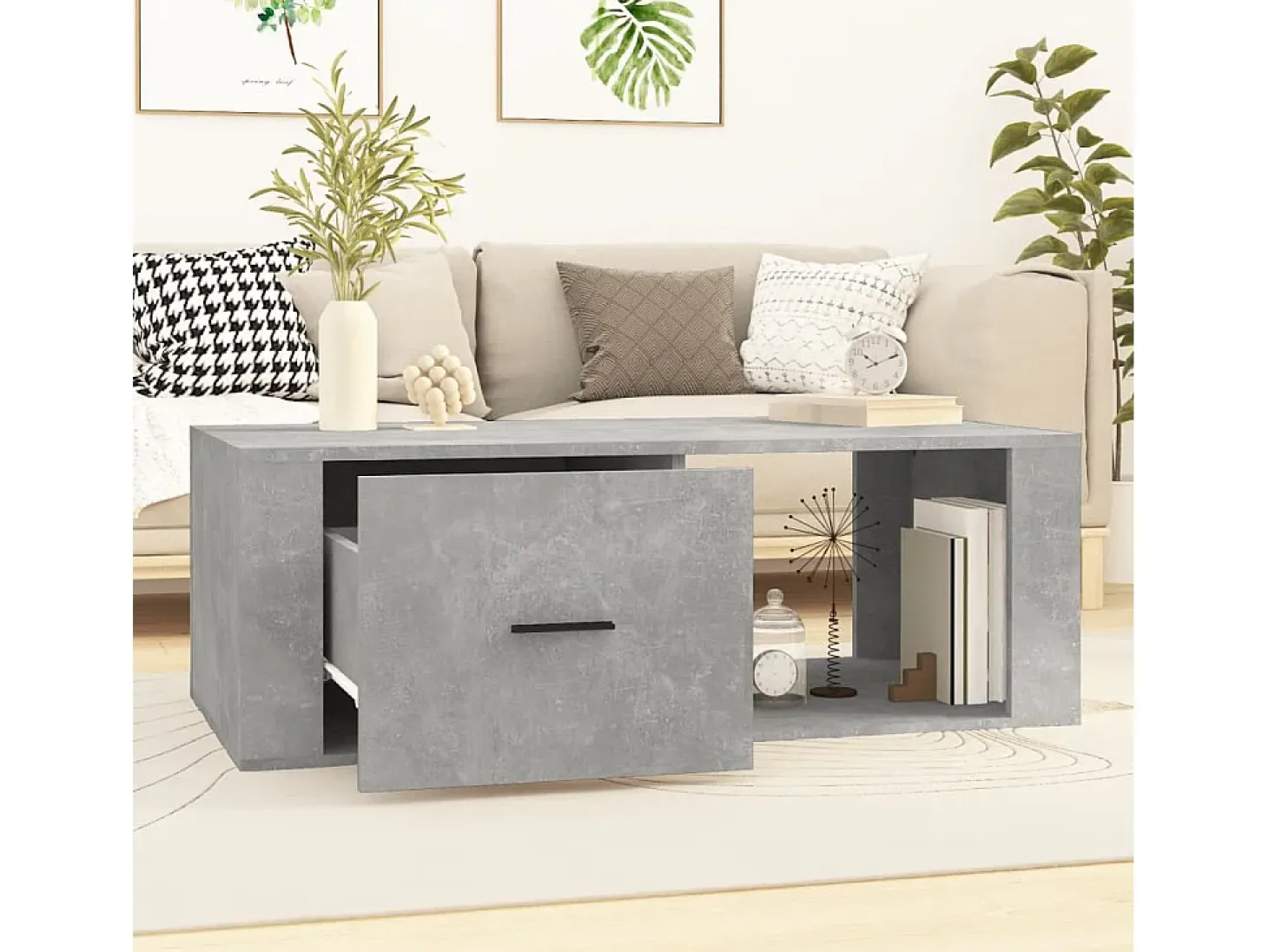 Mesa de centro madera contrachapada gris hormigón 100x50,5x35cm