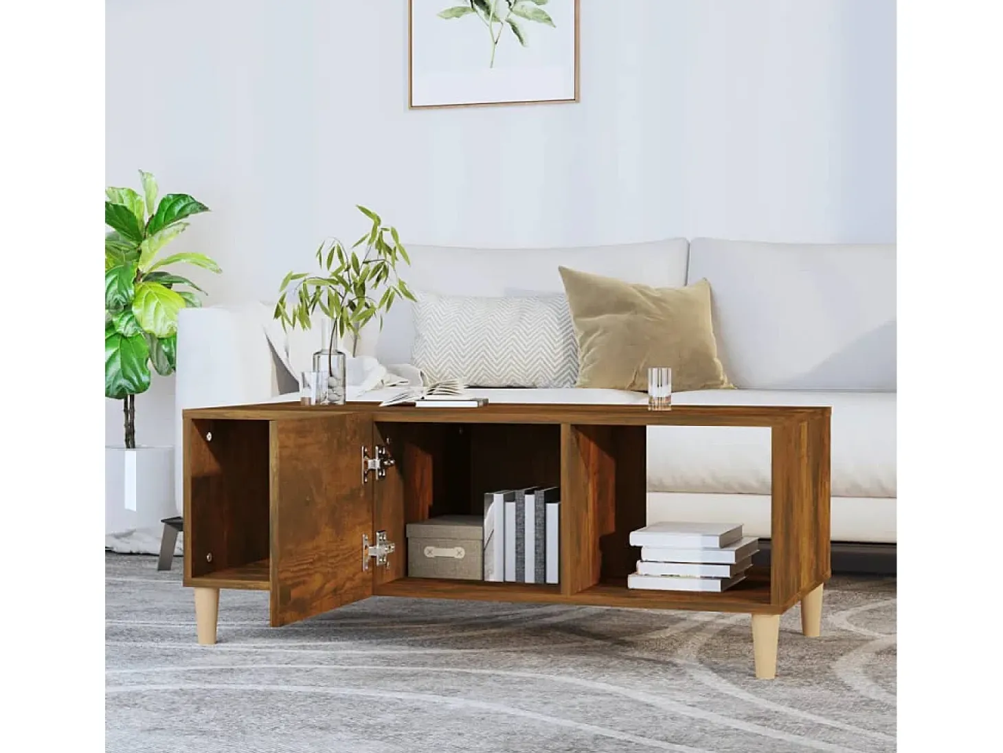 Mesa de centro madera contrachapada roble ahumado 102x50x40 cm