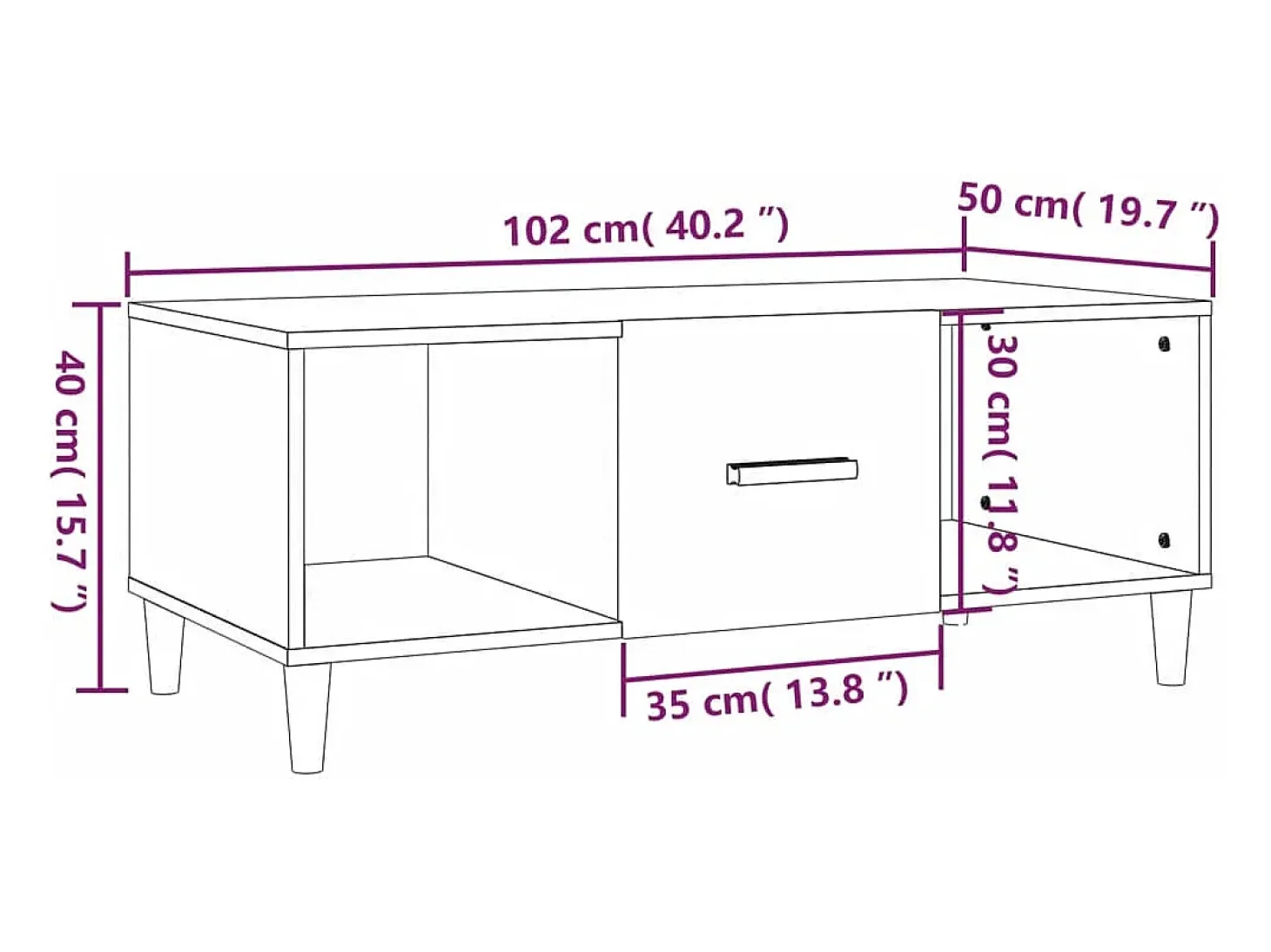 Mesa de centro madera contrachapada roble ahumado 102x50x40 cm