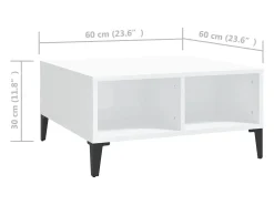 Mesa de centro madera contrachapada blanco brillo 60x60x30 cm