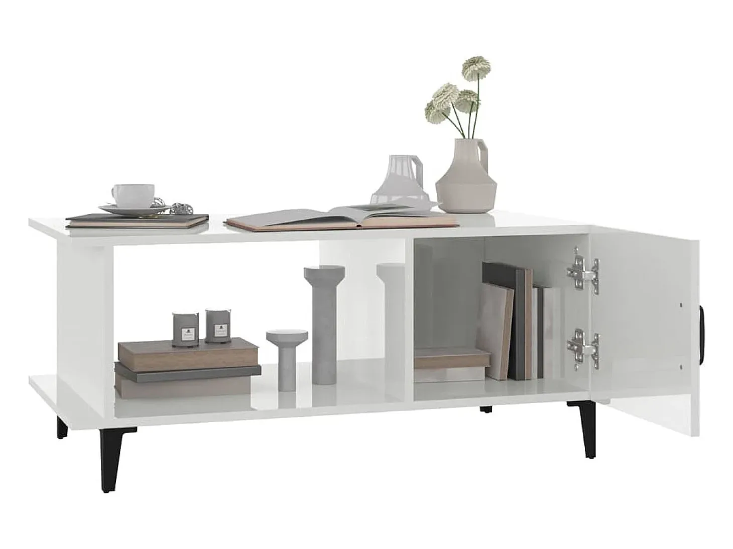 Mesa de centro madera contrachapada blanco brillo 90x50x40 cm