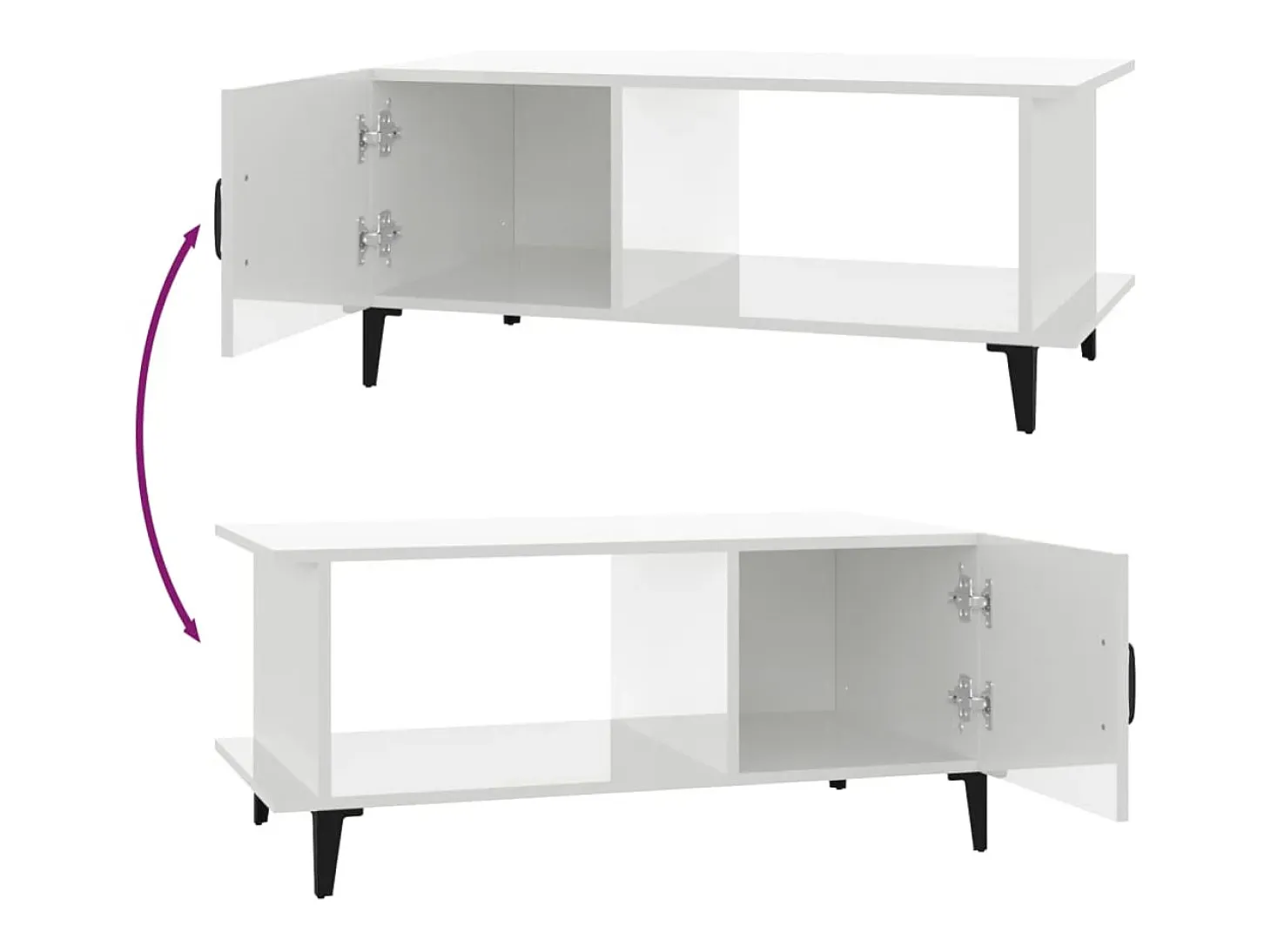 Mesa de centro madera contrachapada blanco brillo 90x50x40 cm