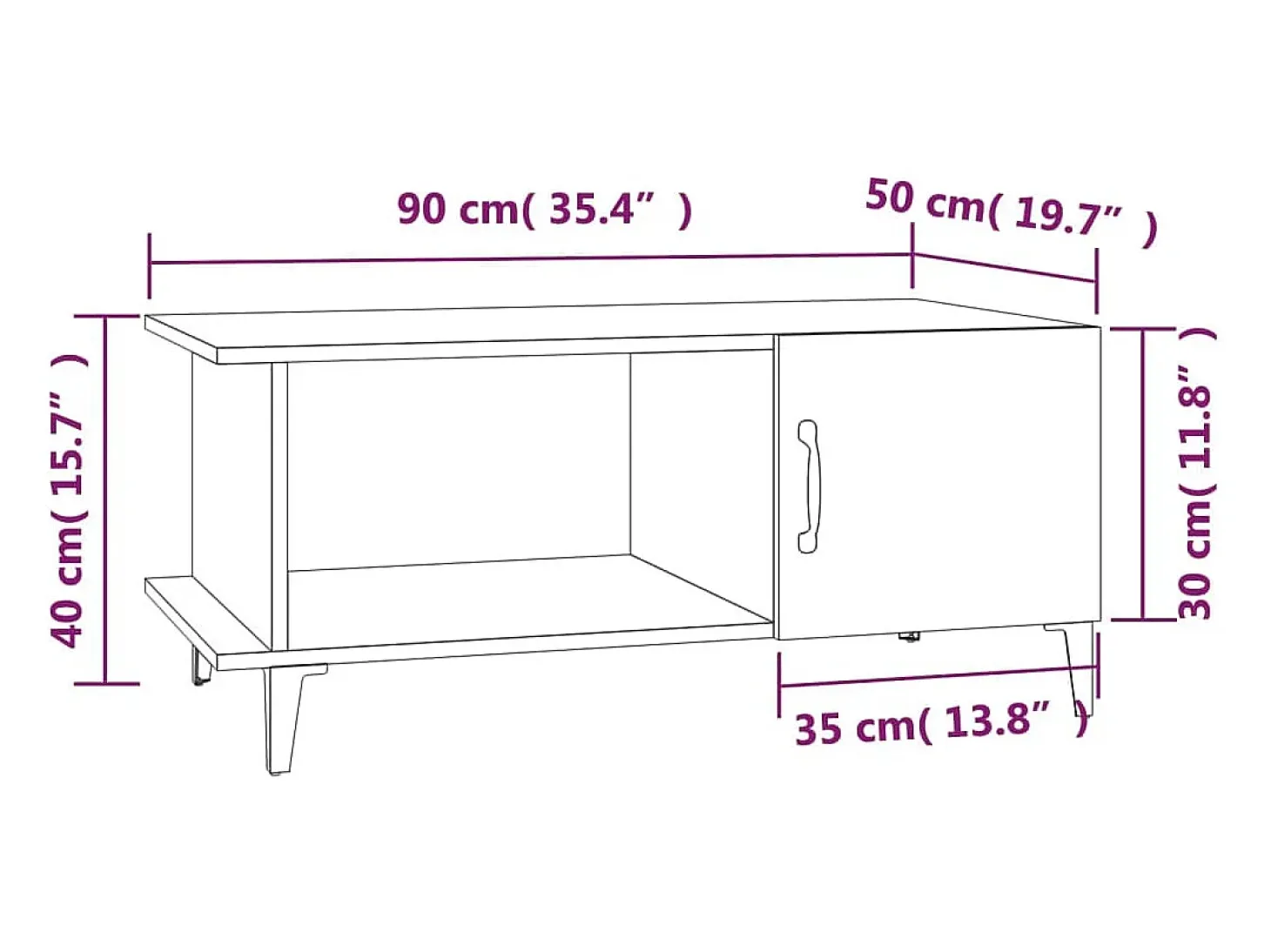 Mesa de centro madera contrachapada blanco brillo 90x50x40 cm