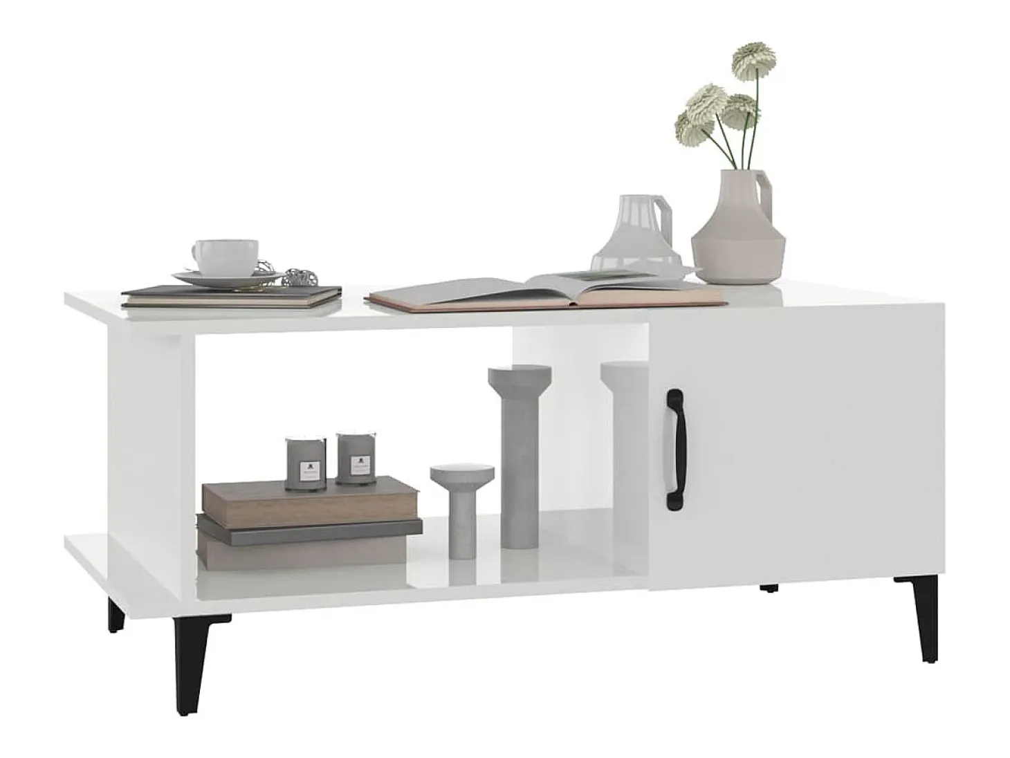 Mesa de centro madera contrachapada blanco brillo 90x50x40 cm