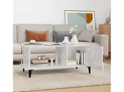 Mesa de centro madera contrachapada blanco brillo 90x50x40 cm