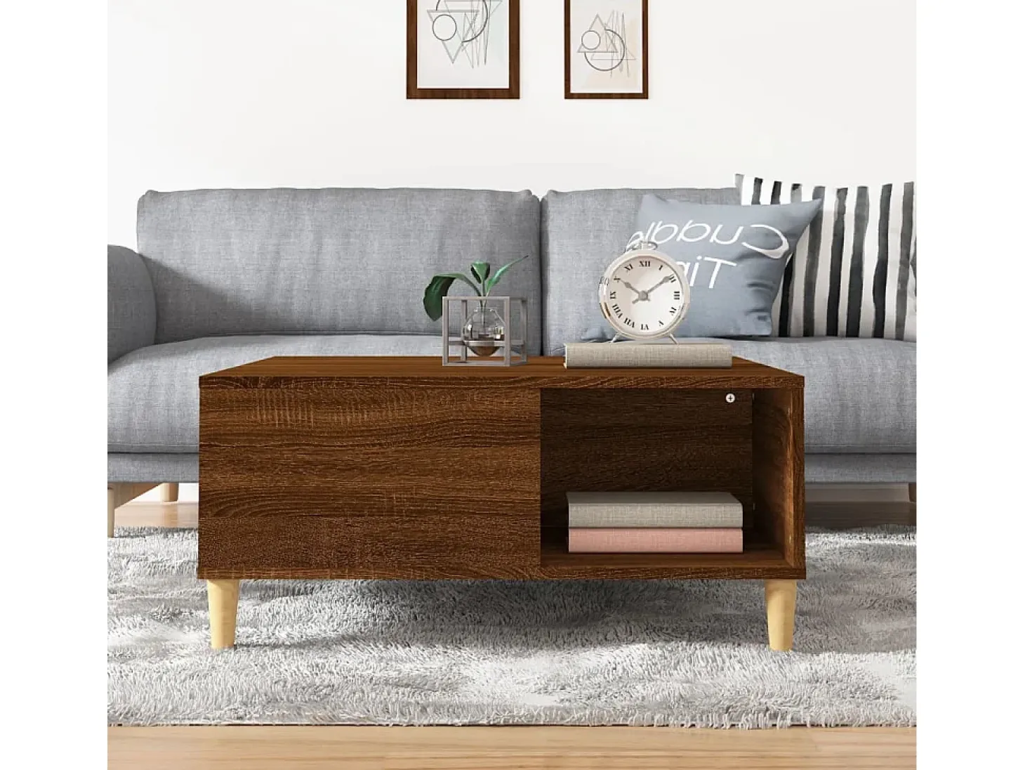 Mesa de centro madera contrachapada roble marrón 80x80x36,5 cm