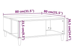 Mesa de centro madera contrachapada roble marrón 80x80x36,5 cm