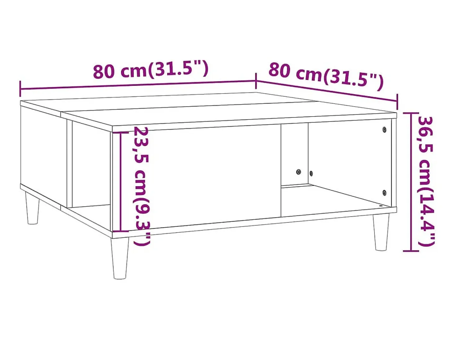 Mesa de centro madera contrachapada roble marrón 80x80x36,5 cm