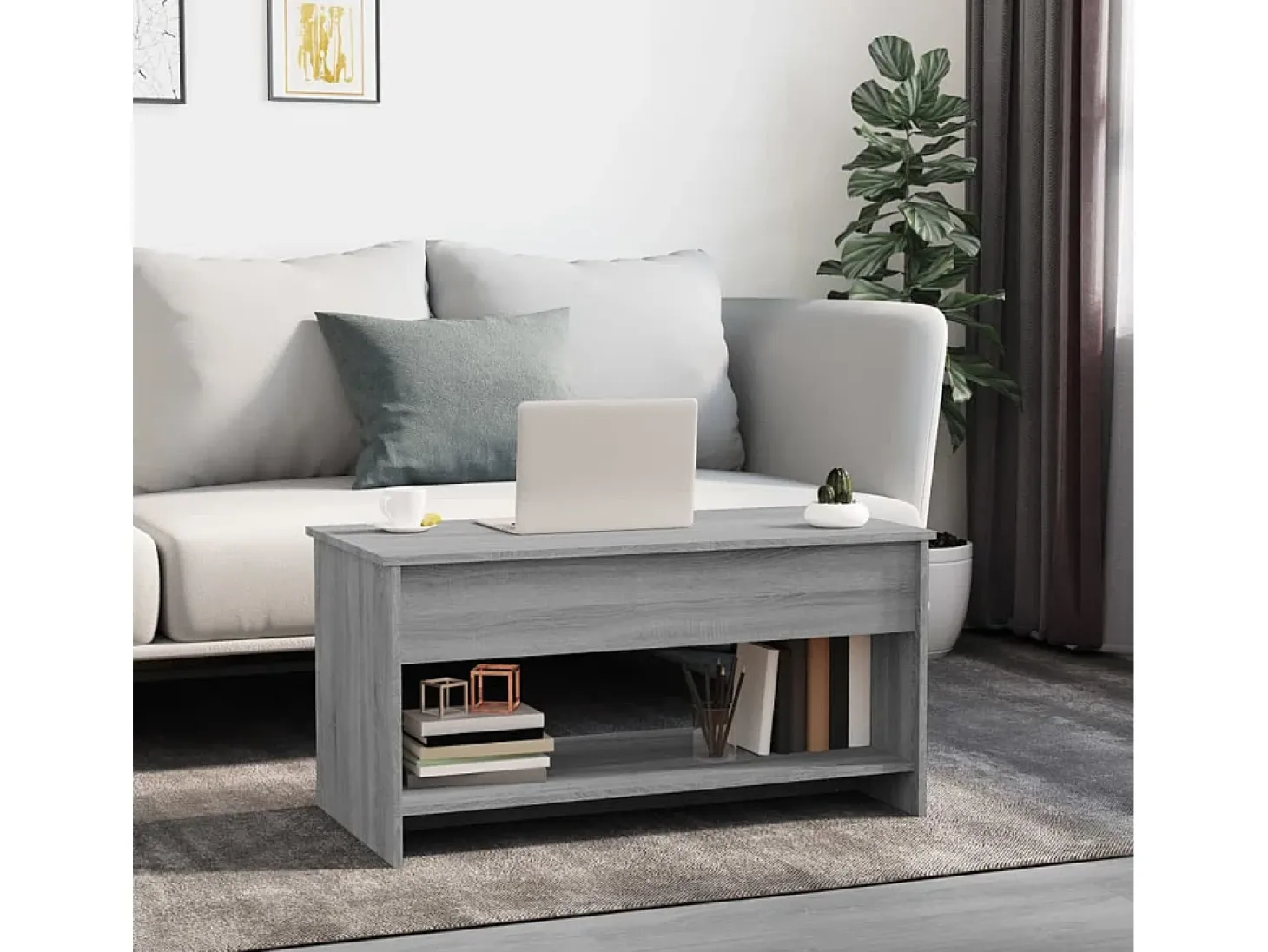 Mesa de centro madera contrachapada gris Sonoma 102x50x52,5 cm