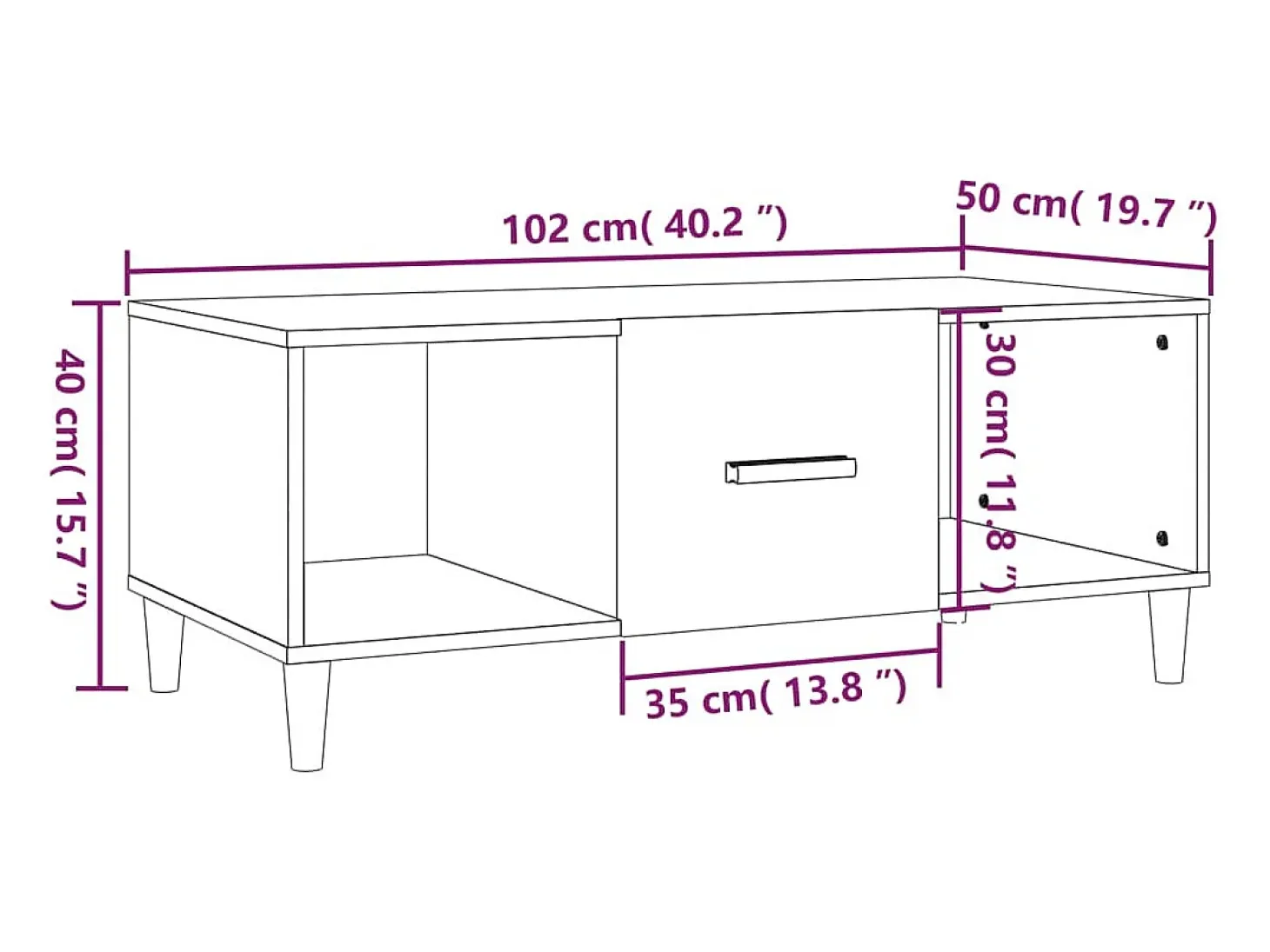 Mesa de centro madera contrachapada blanco 102x50x40 cm