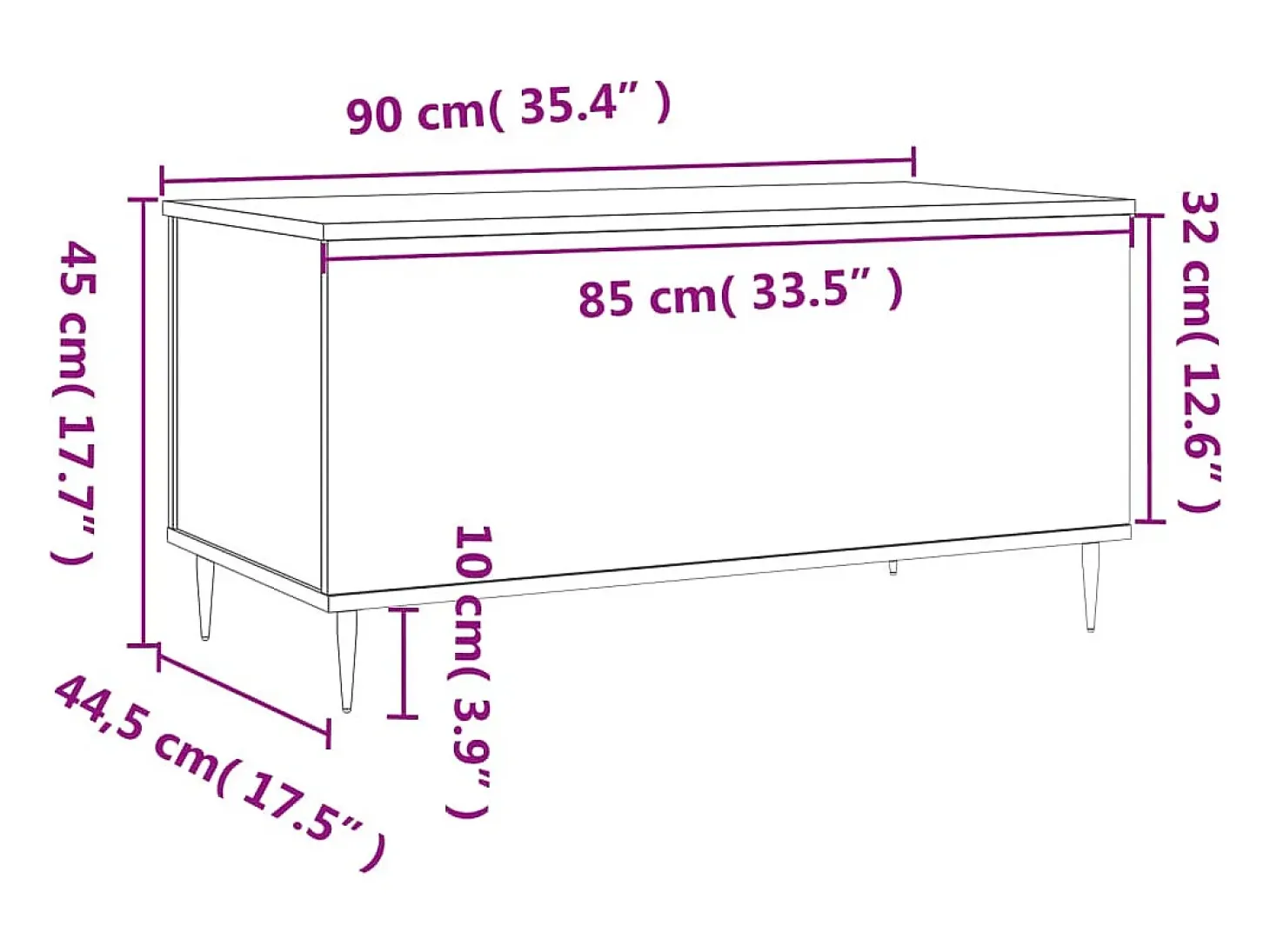 Mesa de centro madera contrachapada negro 90x44,5x45 cm