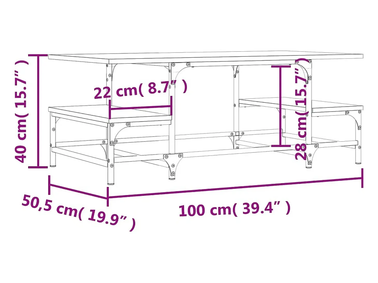 Mesa de centro madera contrachapada roble ahumado 100x50,5x40cm
